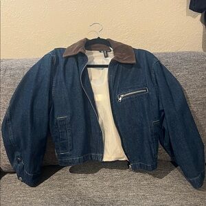 Women’s Denim Jacket with Brown Collar